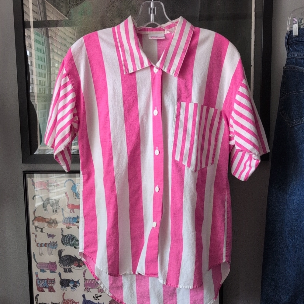 VTG Avon Pink & White Button Down Shirt